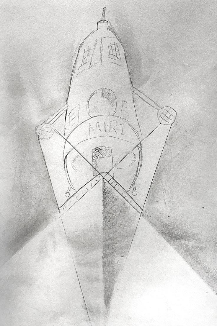 James cameron exhibition identity concept sketch, pencil on paper